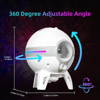 360 Degree adjustable angle and dimension specs of the woohlab galaxy projector.